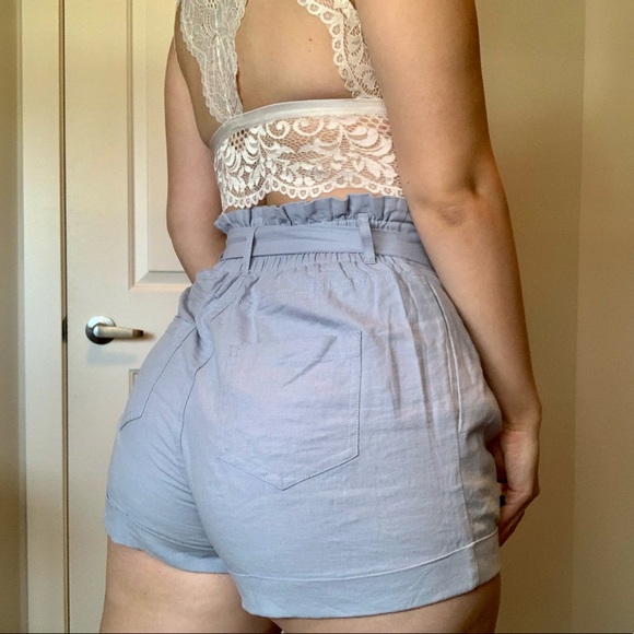 Blue Paperbag Waist Shorts - Picture 4 of 14